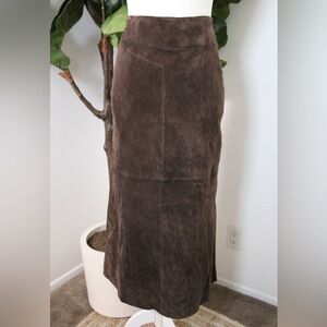 BEBE Y2K Chocolate Brown 100% Genuine Suede Leather Midi Maxi Skirt